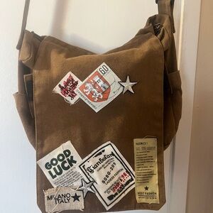 SHEIN Brown Graphic Patch Messenger Bag